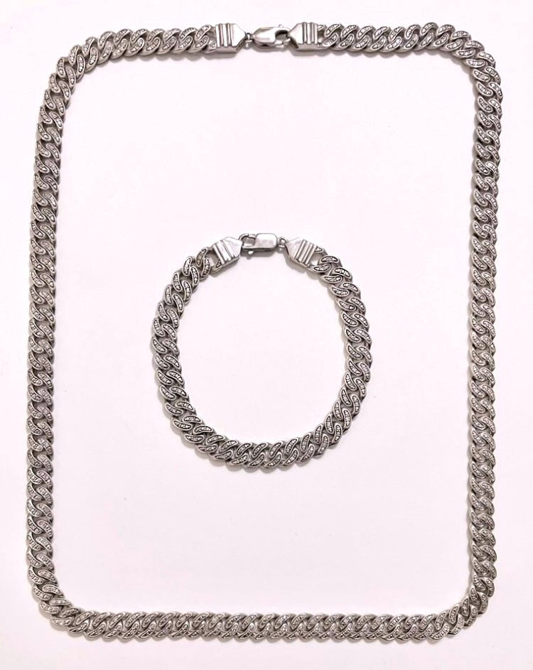 Diamond Cuban Link Chain & Bracelet Set