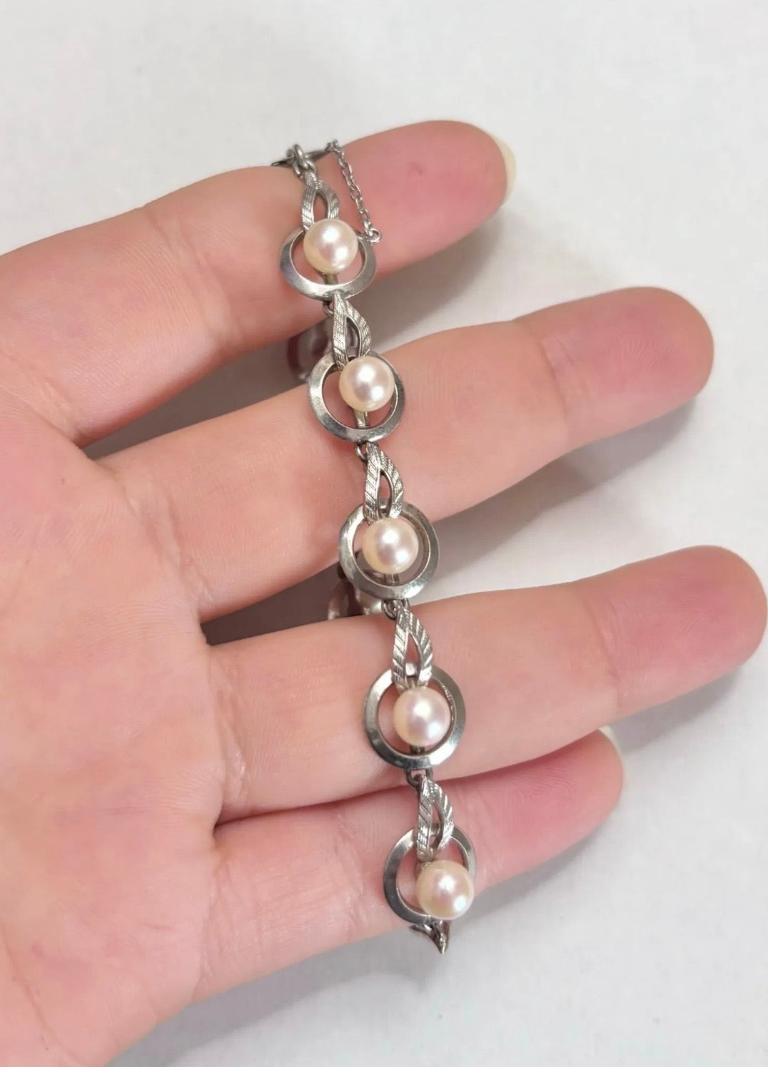 Mikimoto Vintage Japanese Akoya Pearl Leaf Bracelet