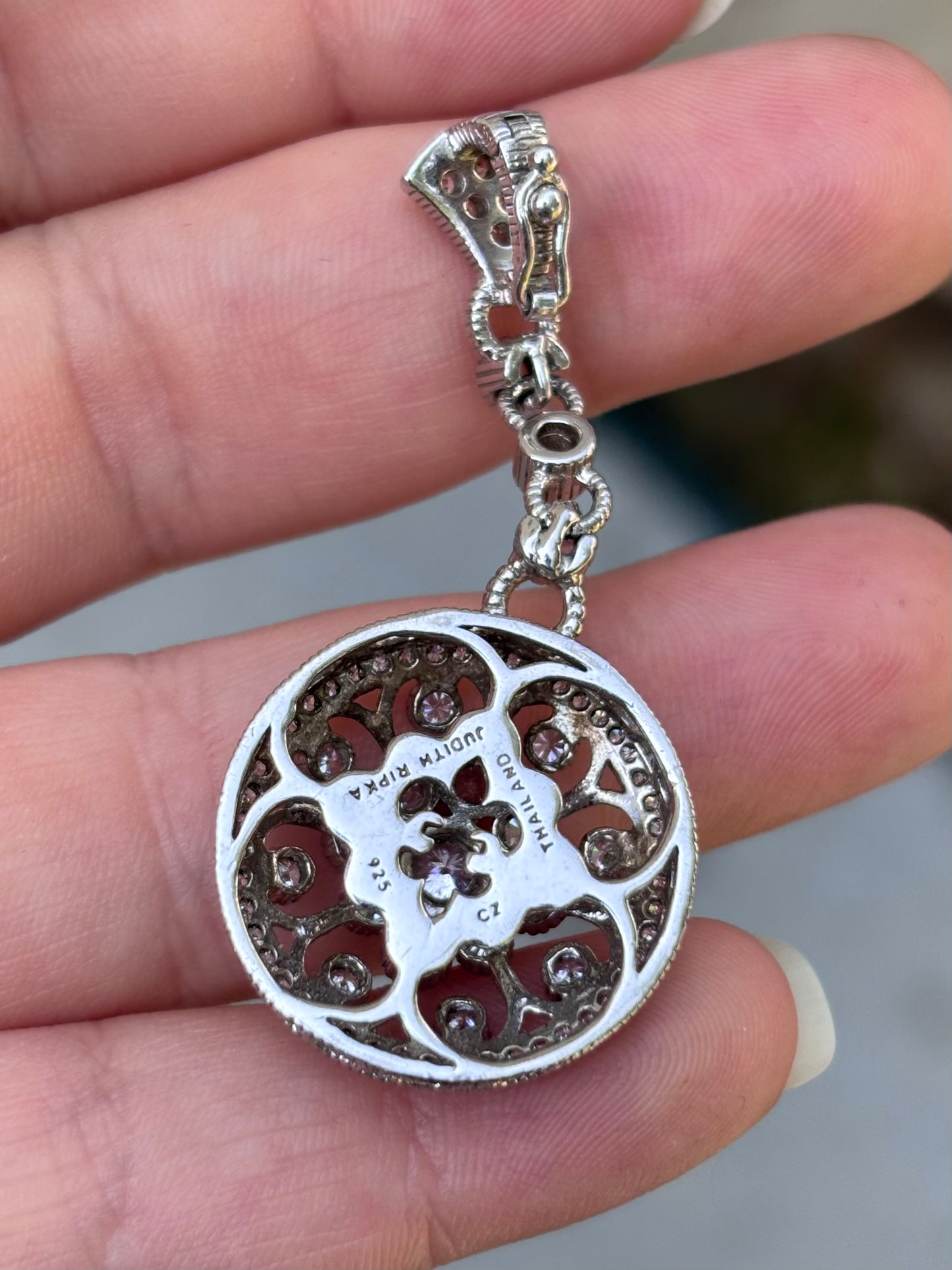 Judith Ripka Sterling Silver Diamonique Floral Medallion Pendant Enhancer