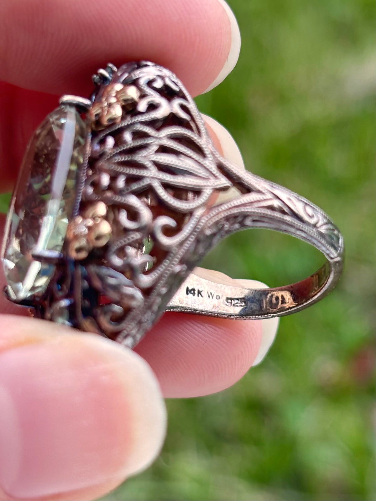 Weinman Brothers 14K Gold & Sterling Silver Prasiolite Diamond Filigree Ring
