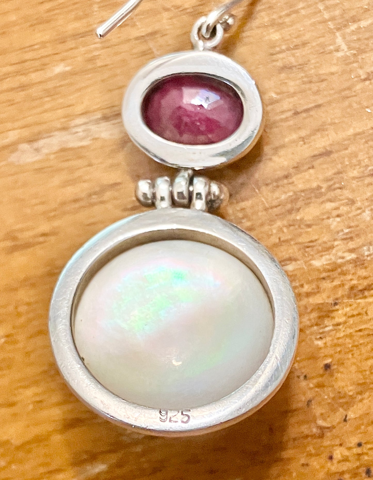 Pearl and Ruby French Hook Earrings