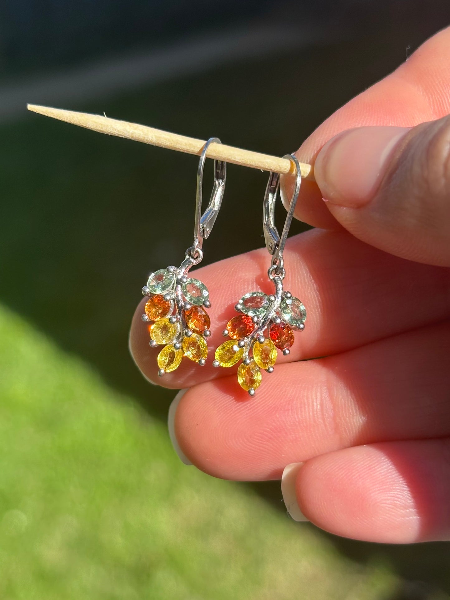 Multicolor Sapphire Leaf Dangle Earrings