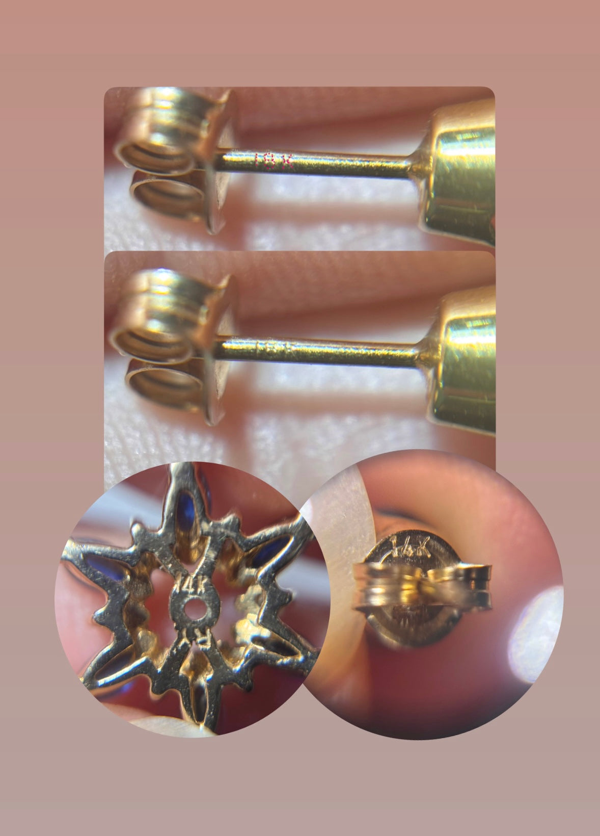 18K Gold Velvety Blue Sapphire Stud Earrings with 14K Diamond & Sapphire Removable Halo Jackets