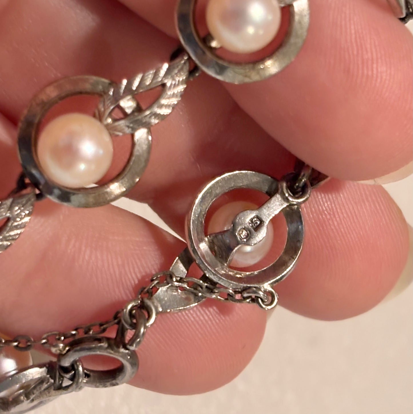 Mikimoto Vintage Japanese Akoya Pearl Leaf Bracelet