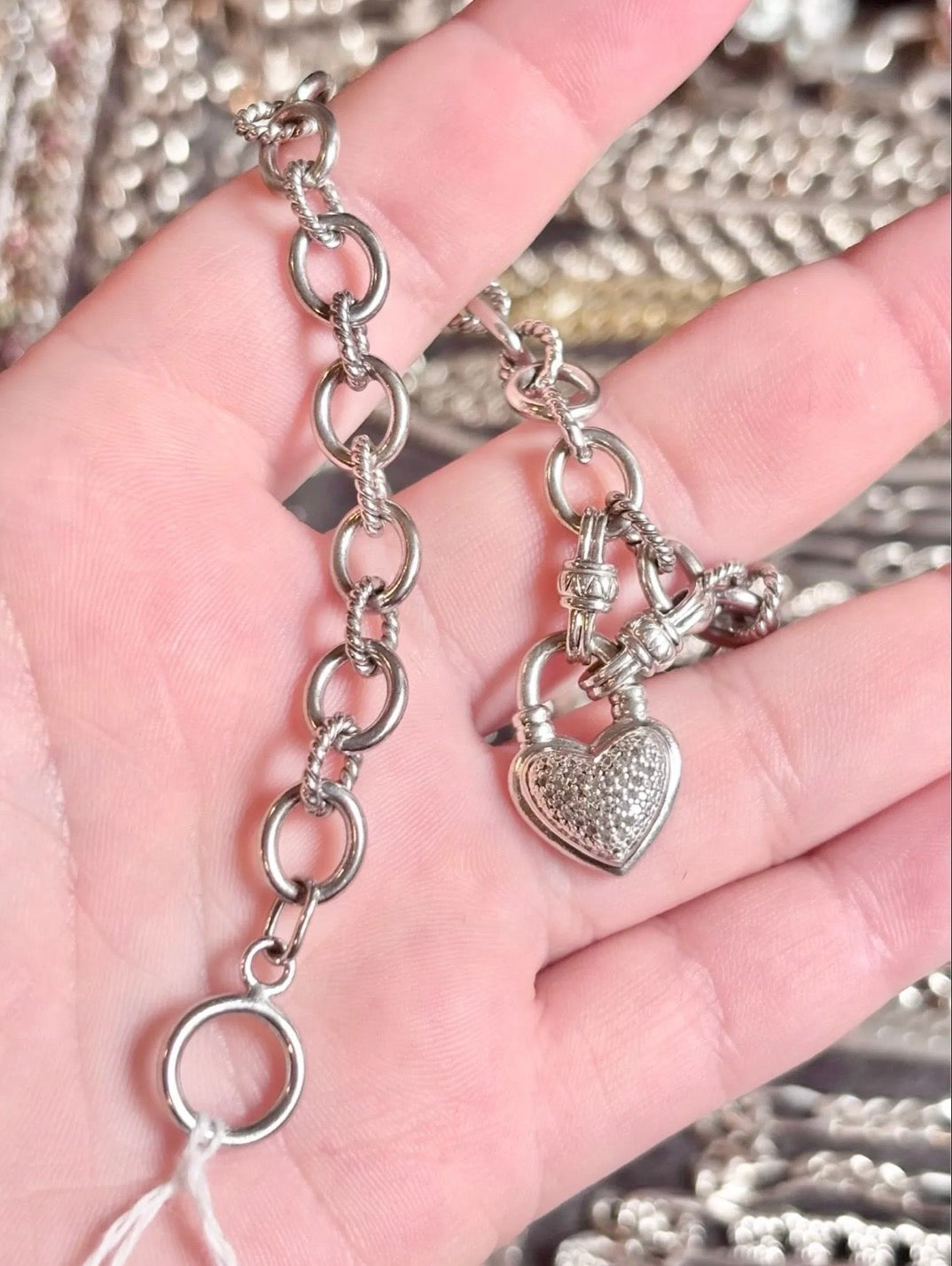 Diamond Heart Cable Link Toggle Bracelet
