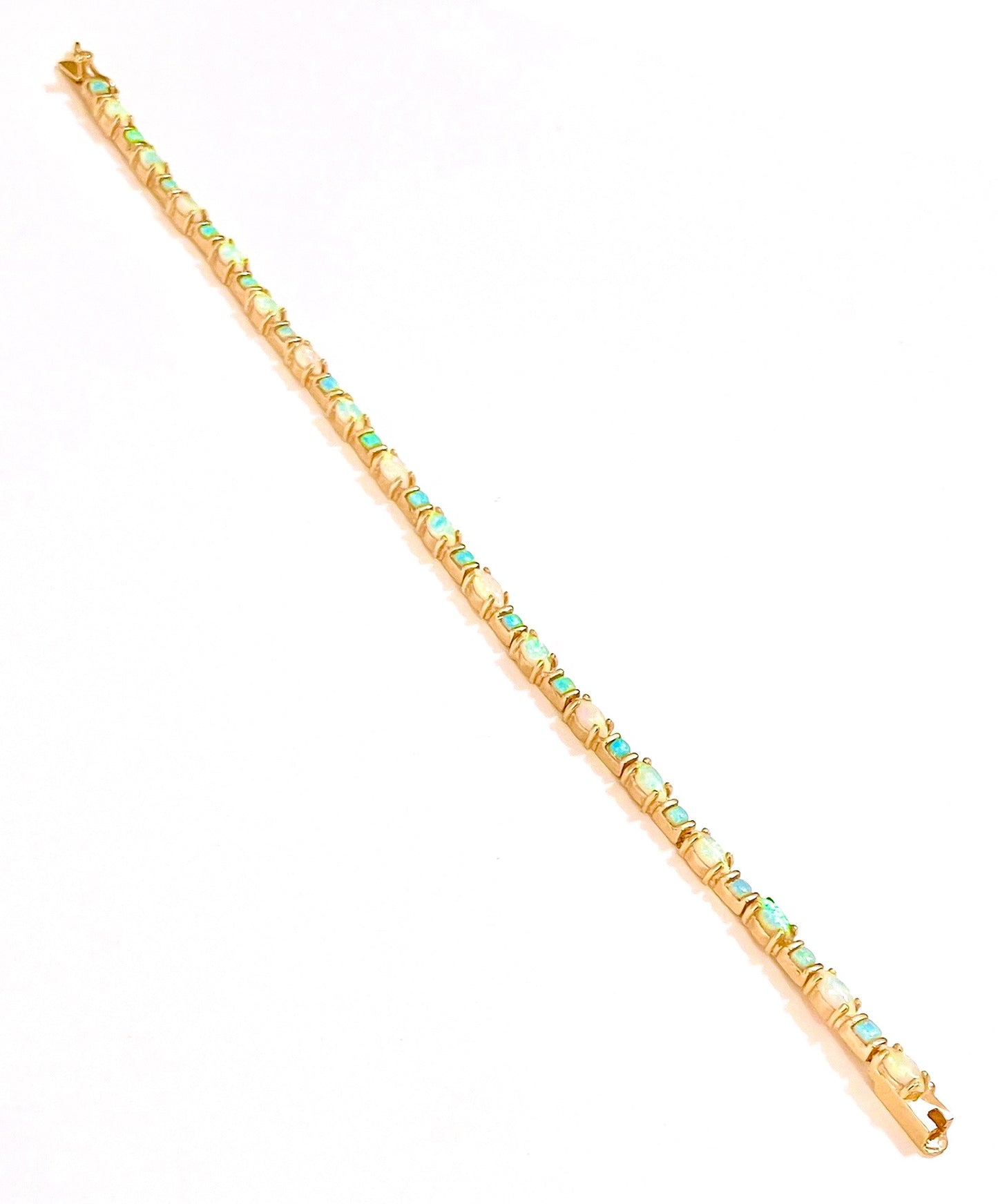 Gold Plated Marquise and Square Synthetic Opal Tennis Bracelet