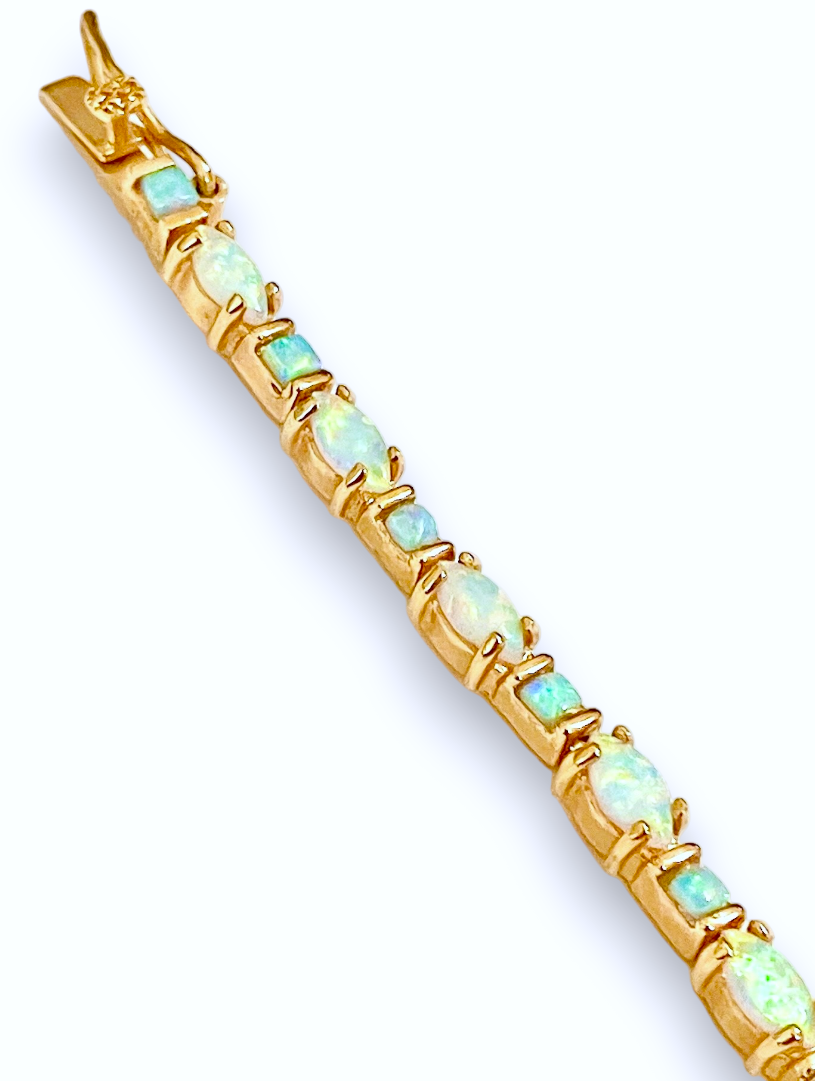 Gold Plated Marquise and Square Synthetic Opal Tennis Bracelet
