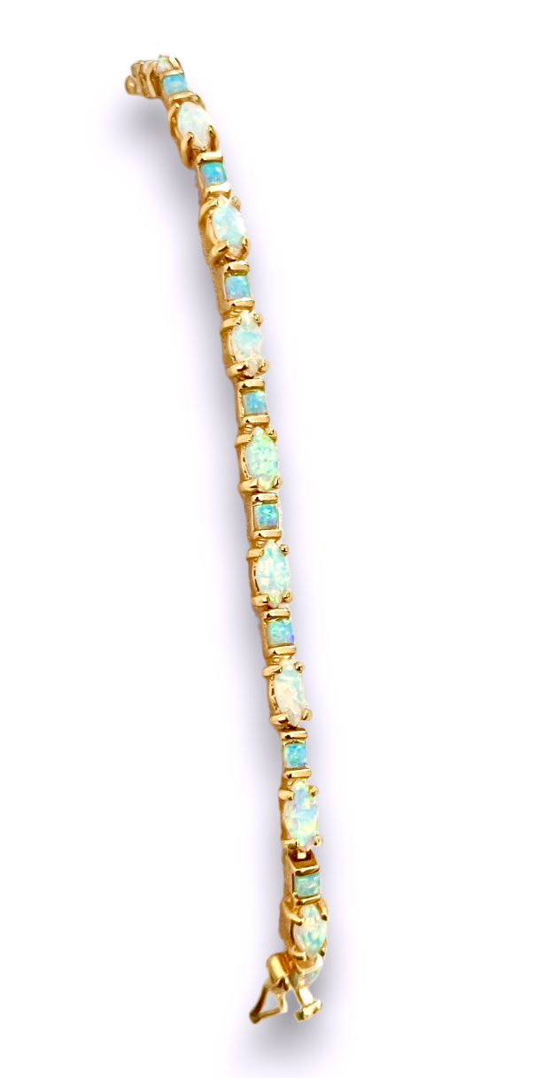 Gold Plated Marquise and Square Synthetic Opal Tennis Bracelet