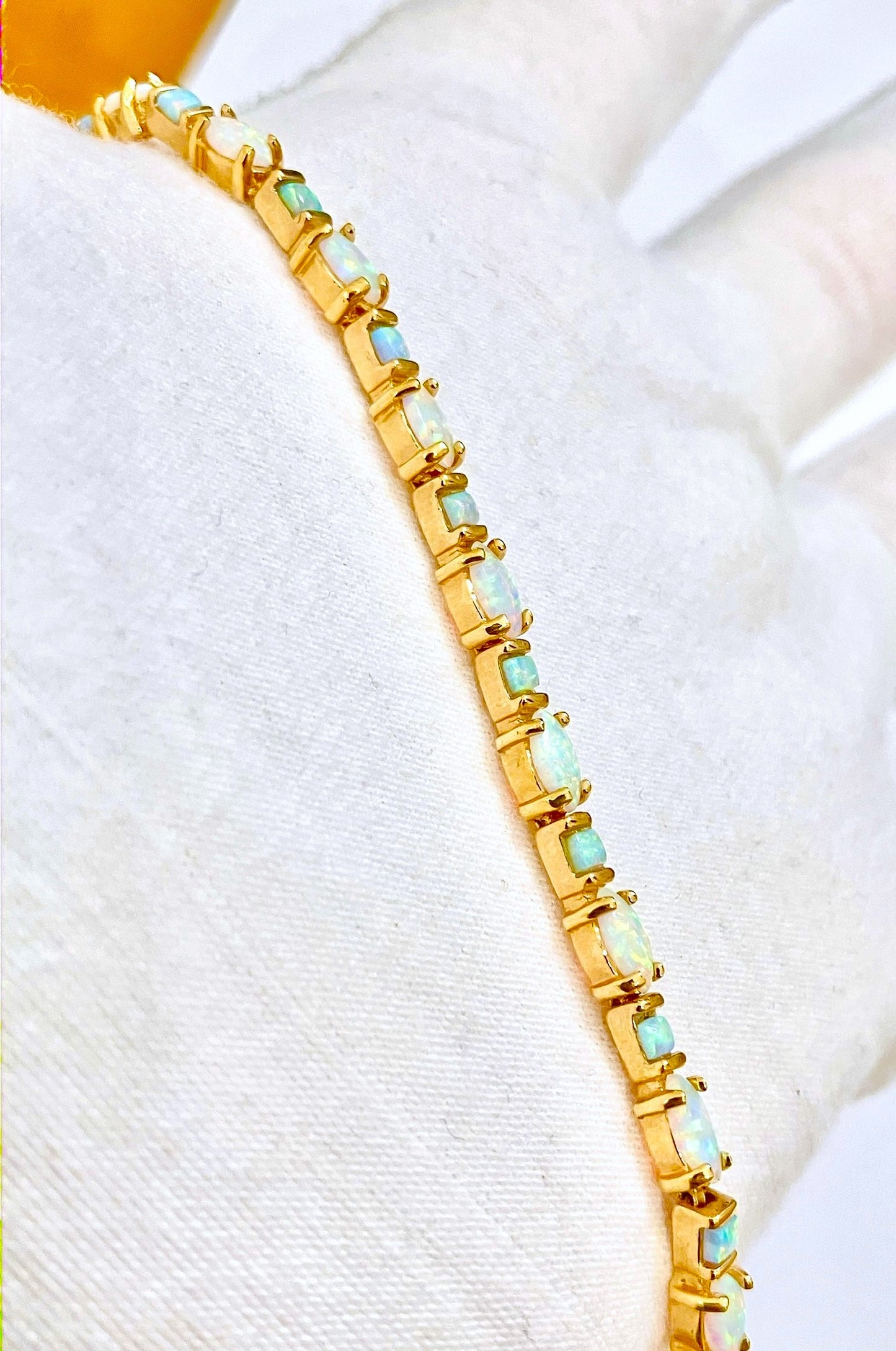 Gold Plated Marquise and Square Synthetic Opal Tennis Bracelet