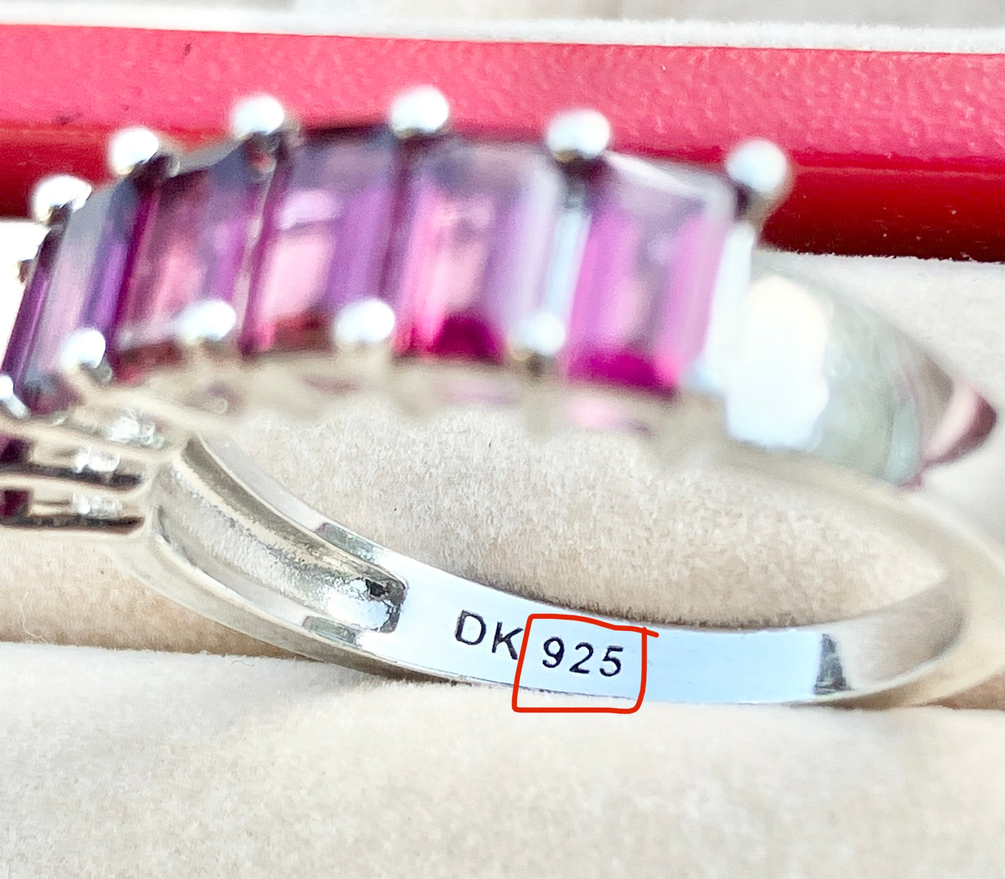 7 Stone Baguette Cut Rhodolite Garnet Ring