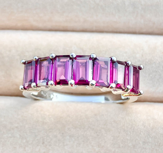 7 Stone Baguette Cut Rhodolite Garnet Ring