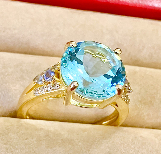 Gold Plated Baby Swiss Blue Topaz and Tanzanite Ring