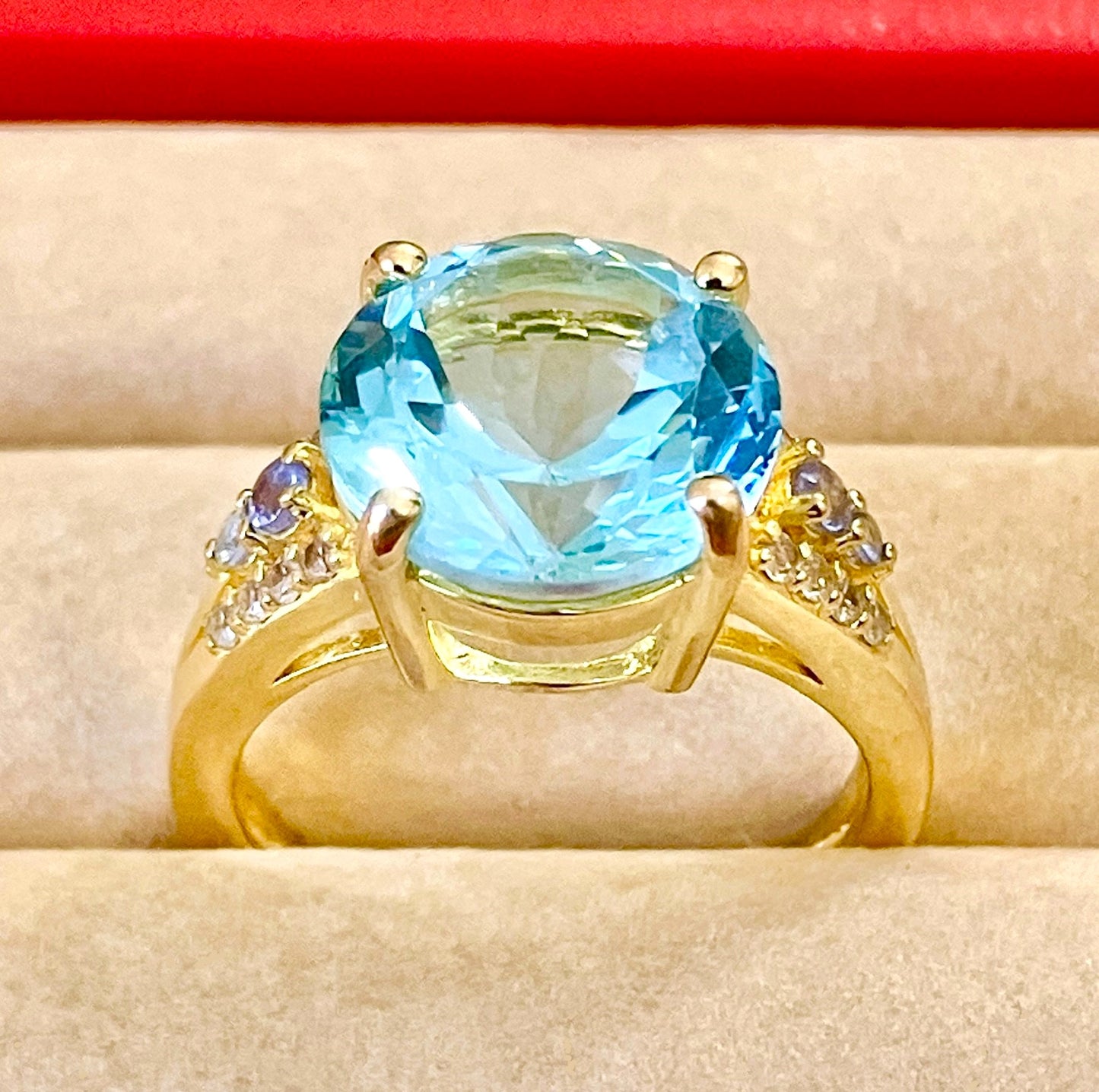 Gold Plated Baby Swiss Blue Topaz and Tanzanite Ring