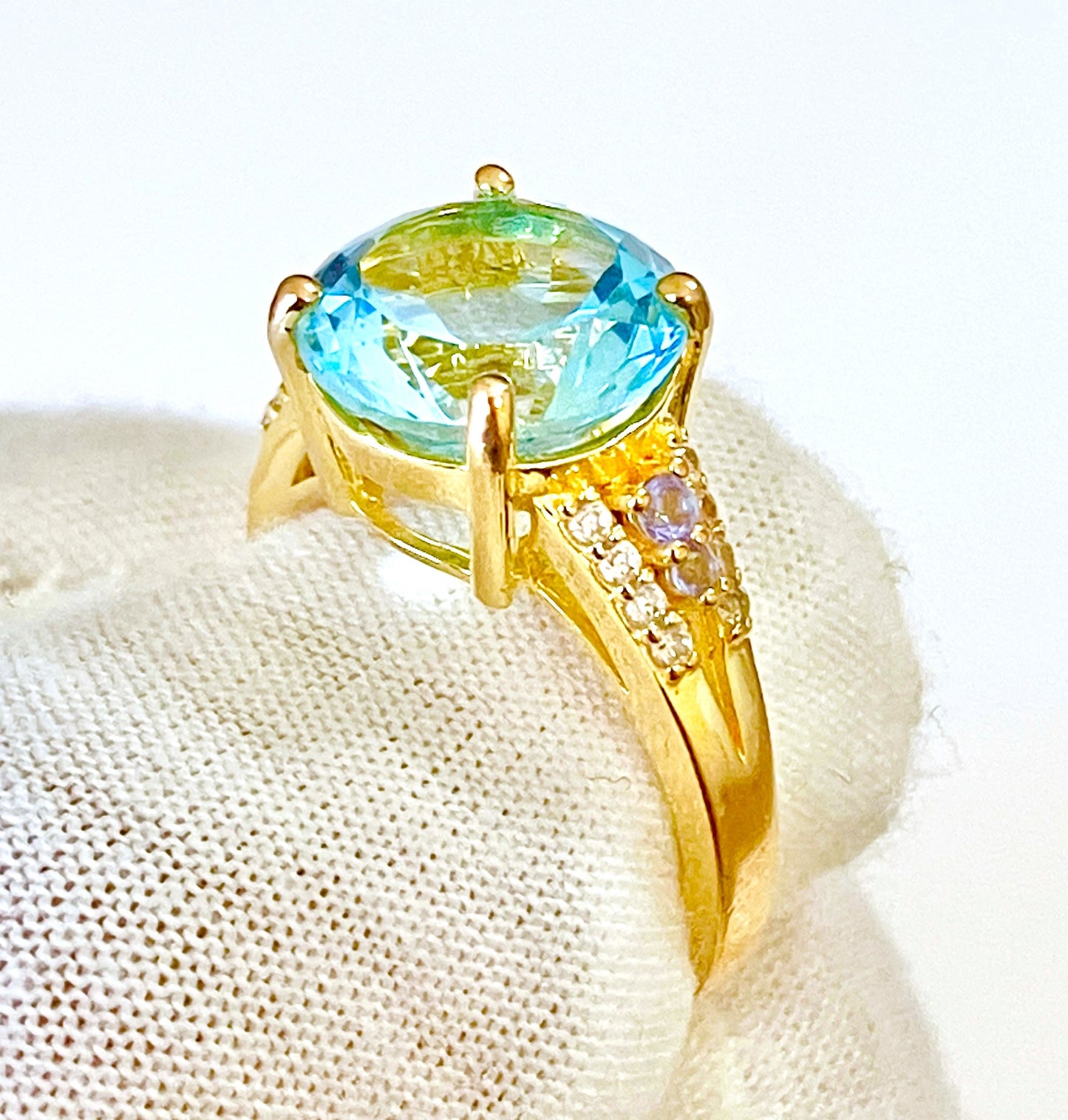 Gold Plated Baby Swiss Blue Topaz and Tanzanite Ring
