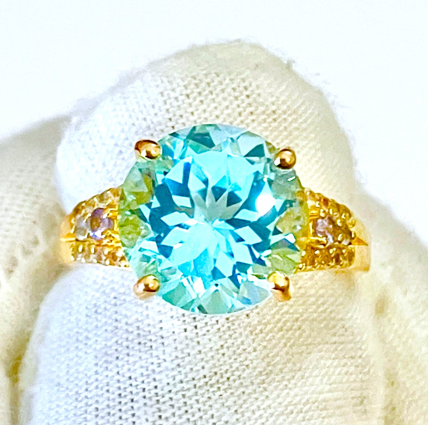 Gold Plated Baby Swiss Blue Topaz and Tanzanite Ring