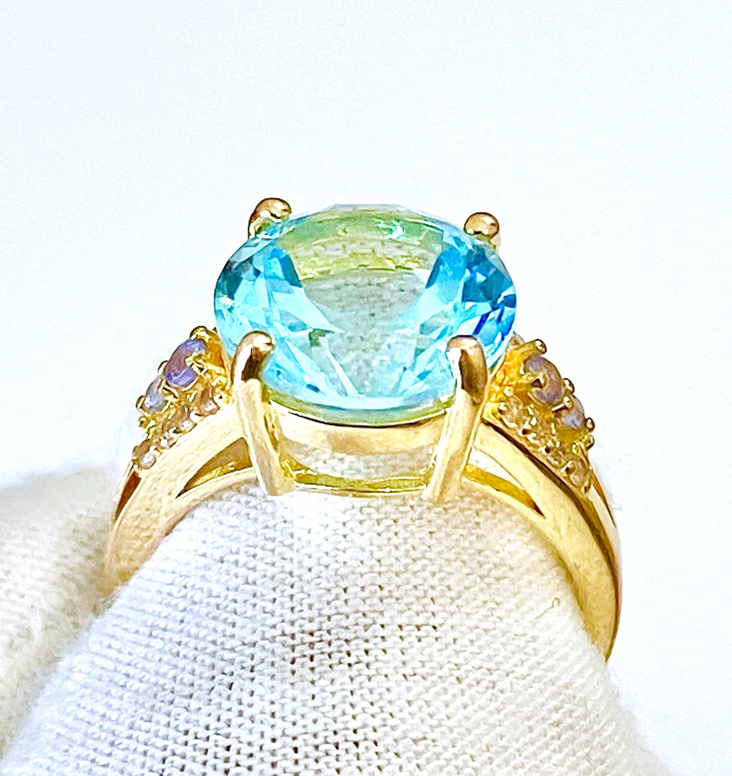 Gold Plated Baby Swiss Blue Topaz and Tanzanite Ring