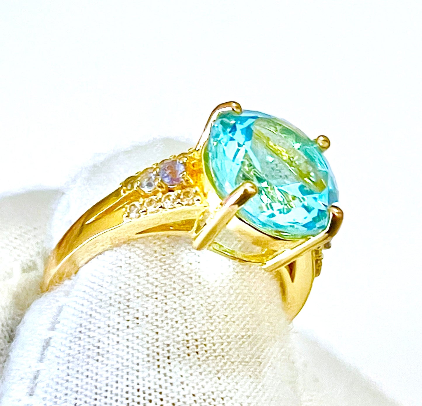 Gold Plated Baby Swiss Blue Topaz and Tanzanite Ring