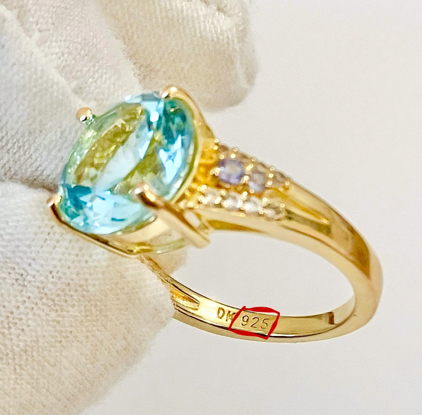 Gold Plated Baby Swiss Blue Topaz and Tanzanite Ring