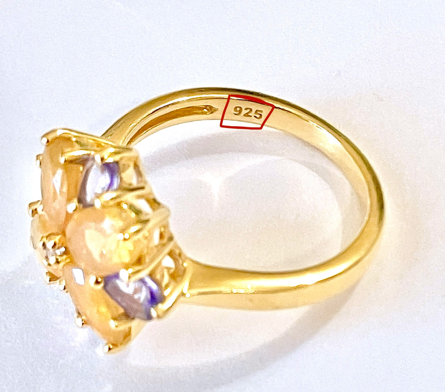 Gold Plated Oval Cut Fire Opal and Pear Cut Tanzanite Flower Ring
