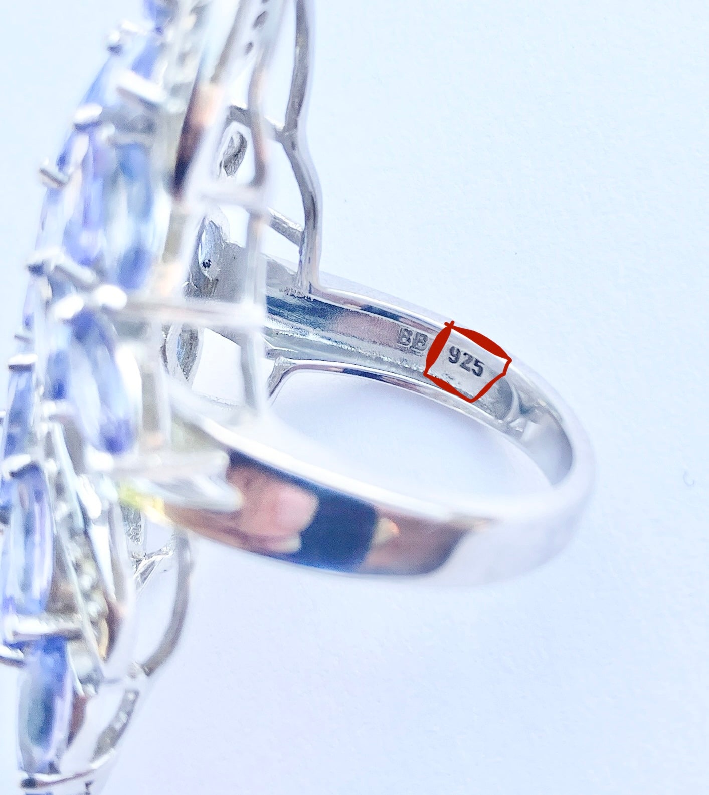 Marquise Cut Tanzanite Peacock Ring with Channel Set Zircon Accents