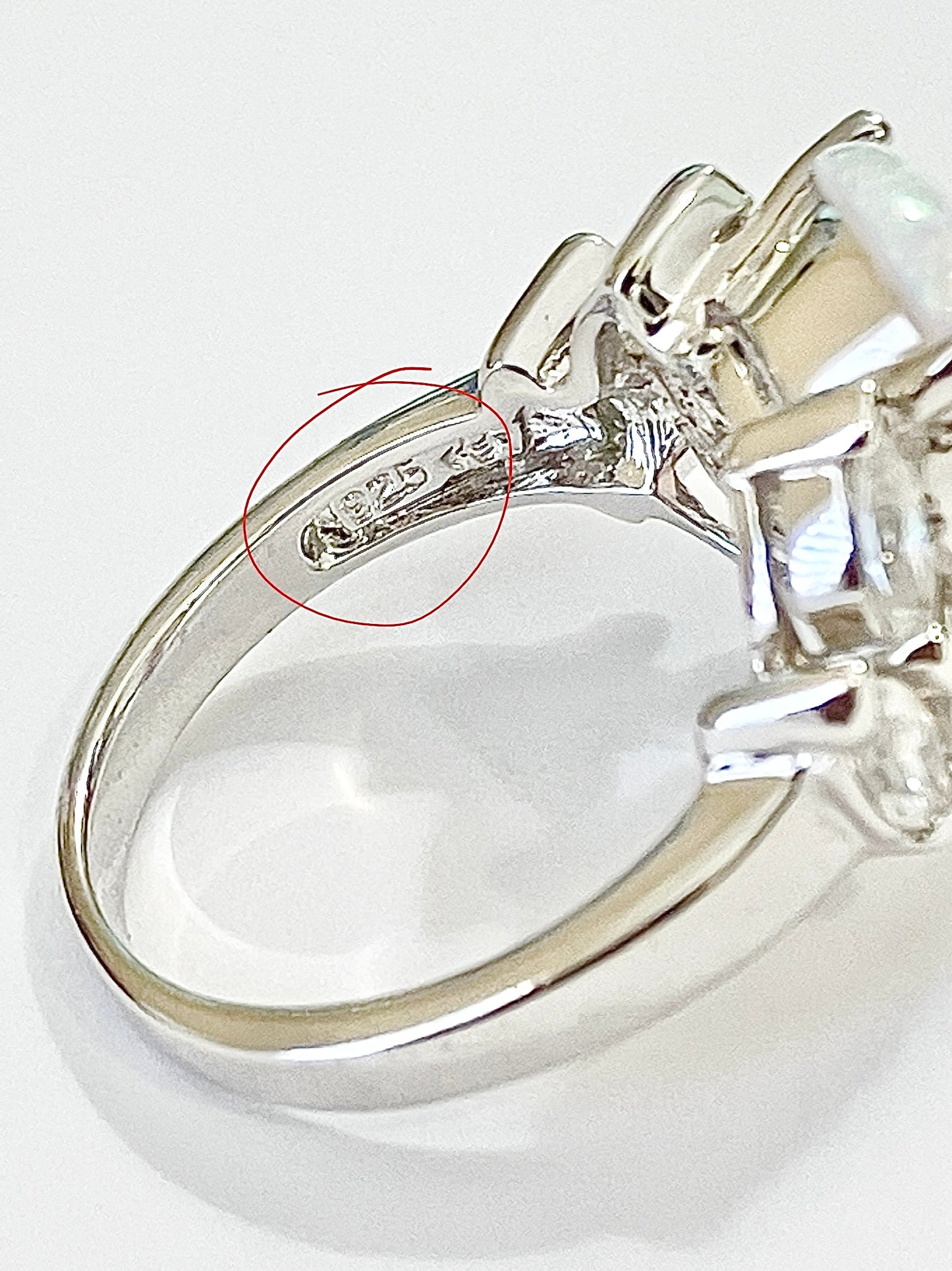 Pear Cut Synthetic Opal Ring with Marquise Cut “Diamond” Accents