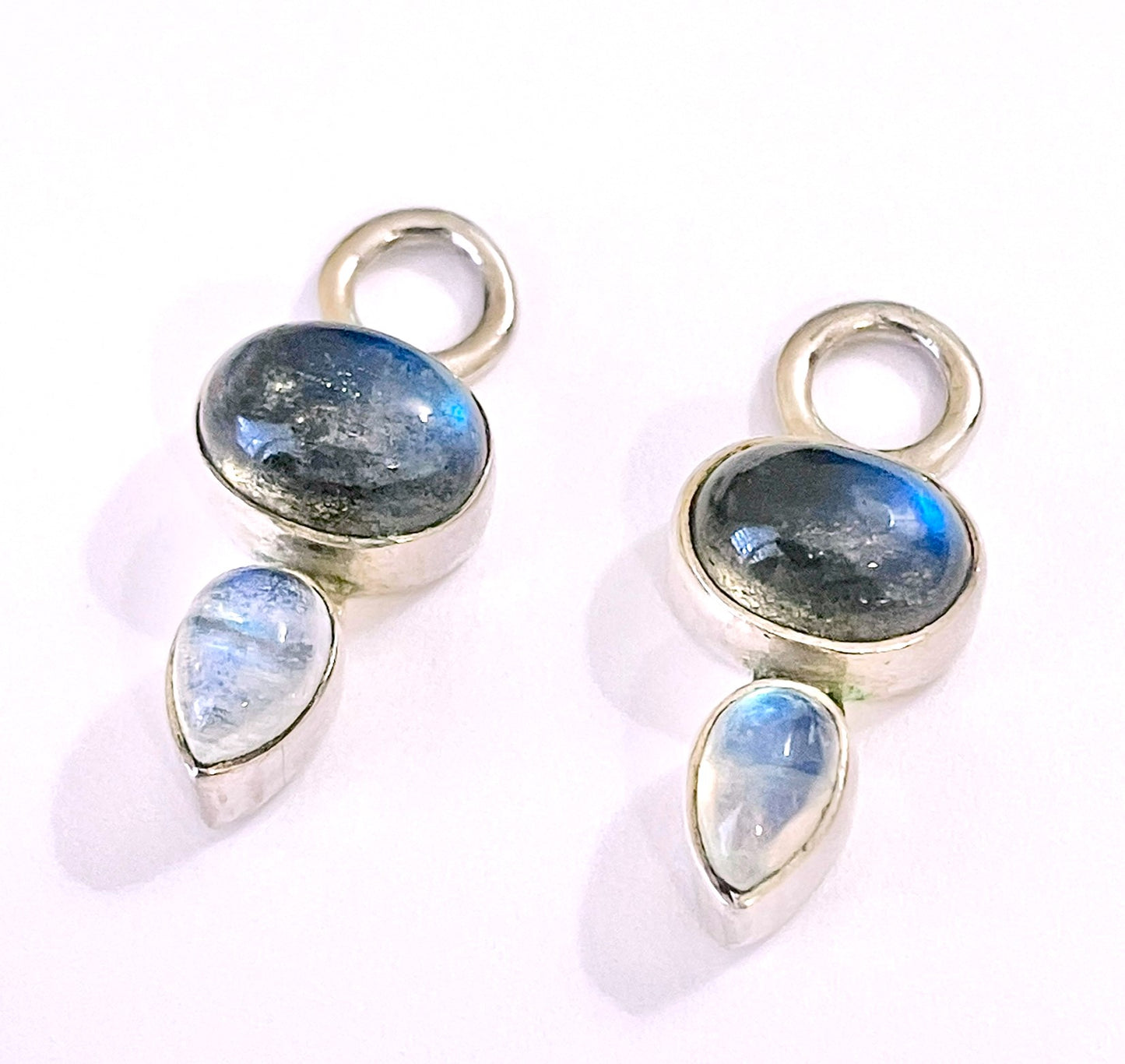 Oval Labradorite Cabochon and Pear Moonstone Cabochon Pendants