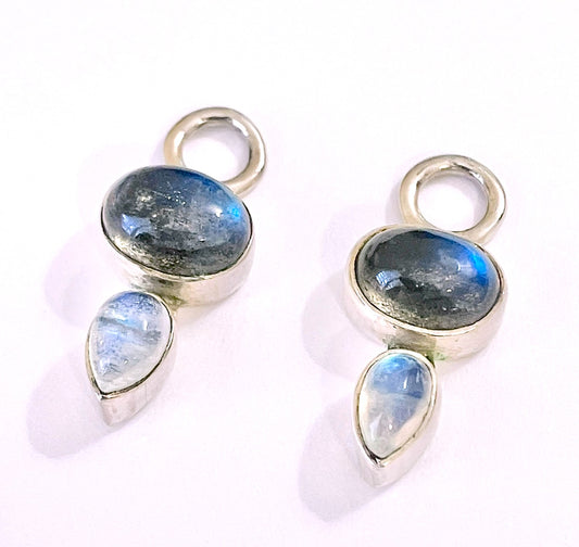 Oval Labradorite Cabochon and Pear Moonstone Cabochon Pendants