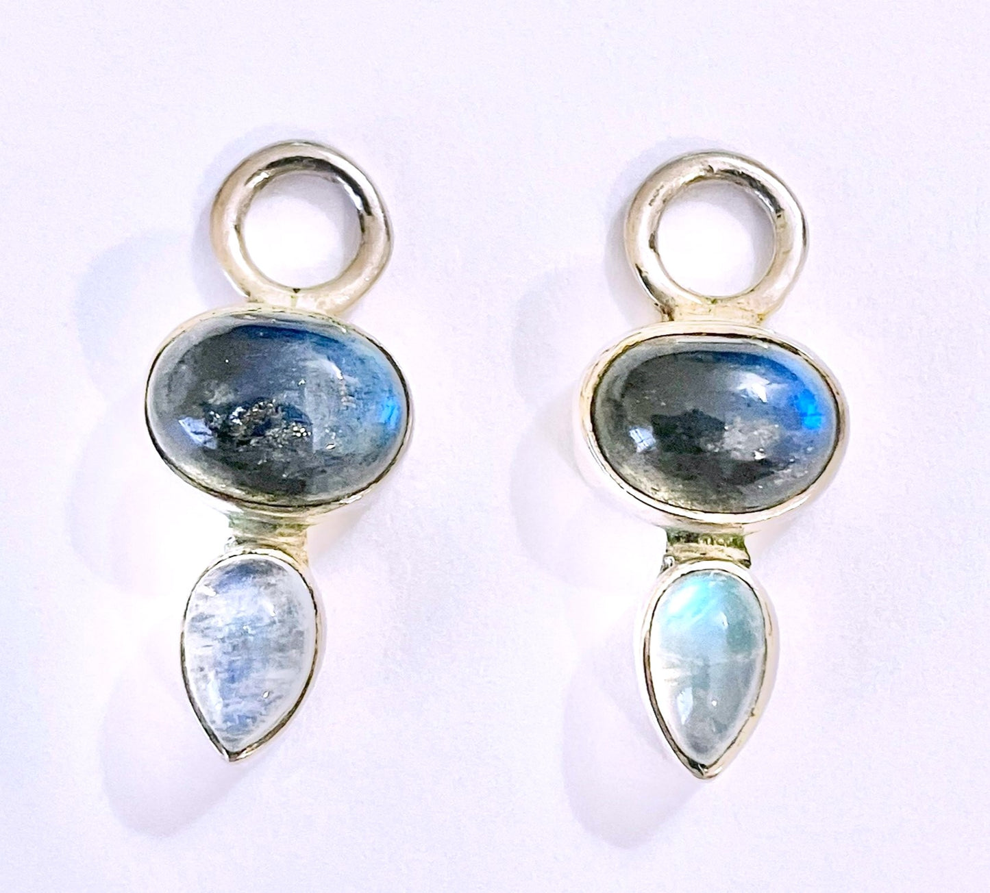Oval Labradorite Cabochon and Pear Moonstone Cabochon Pendants