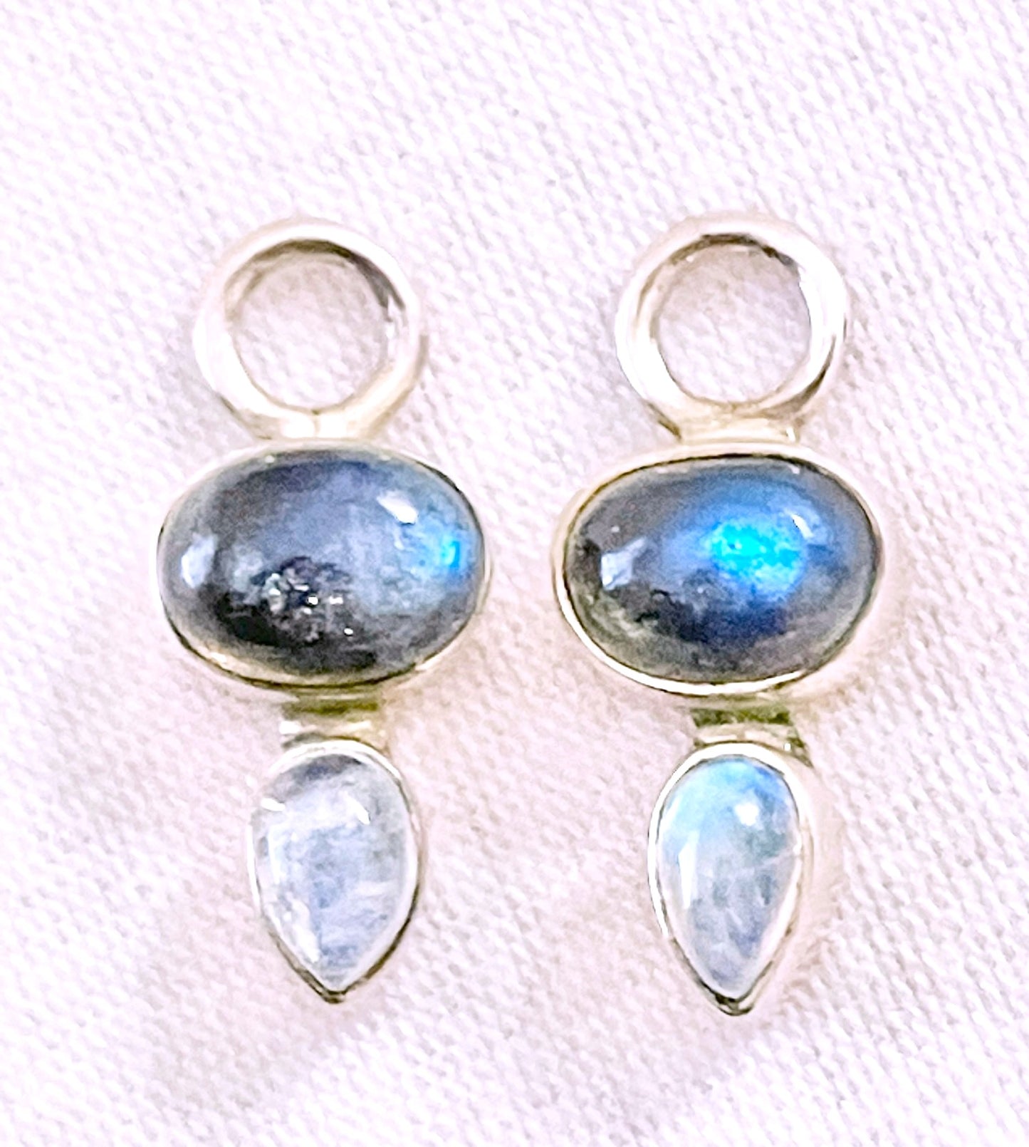 Oval Labradorite Cabochon and Pear Moonstone Cabochon Pendants