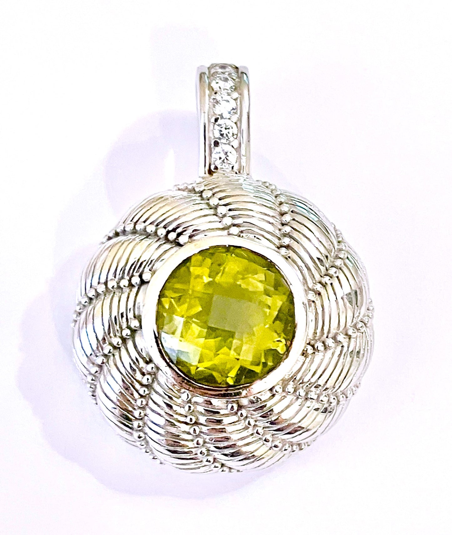 Judith Ripka Round Checkerboard Cut Olive Quartz Pendant