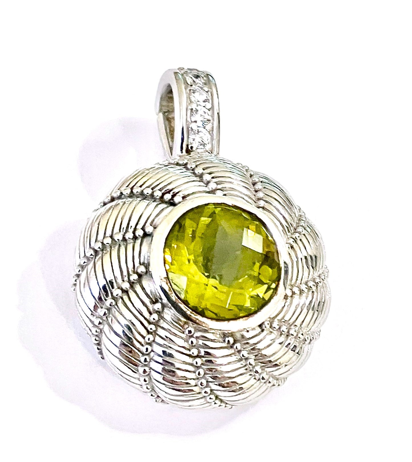 Judith Ripka Round Checkerboard Cut Olive Quartz Pendant