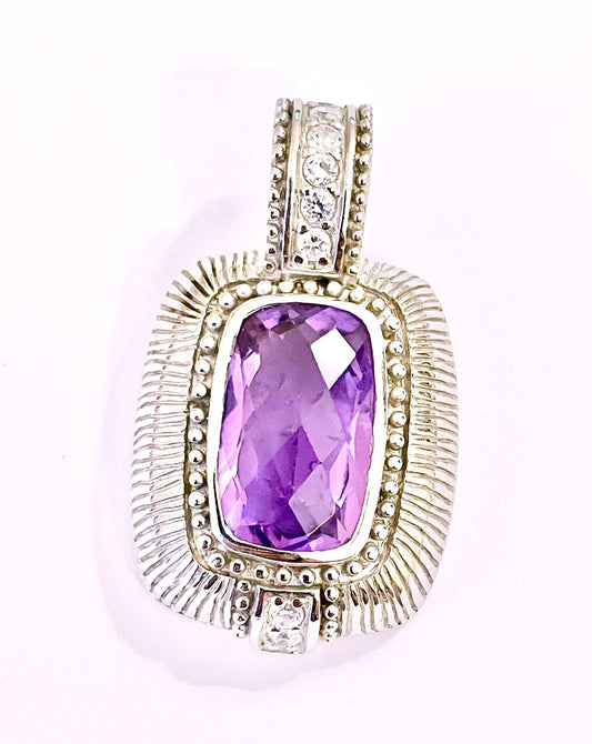Judith Ripka Elongated Checkerboard Cushion Cut Gemstone and “Diamond” Pendant (3 Colors!)