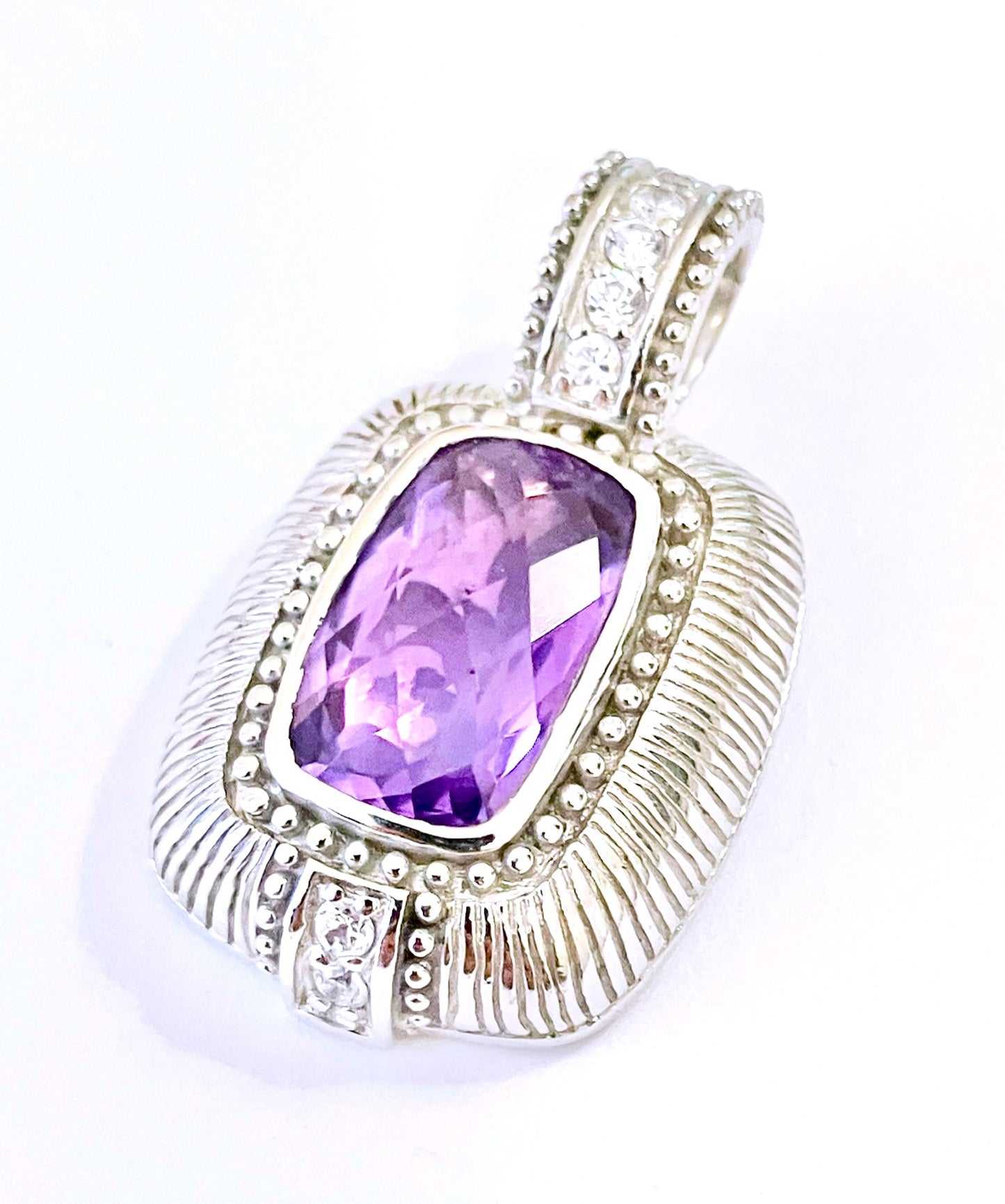 Judith Ripka Elongated Checkerboard Cushion Cut Gemstone and “Diamond” Pendant (3 Colors!)