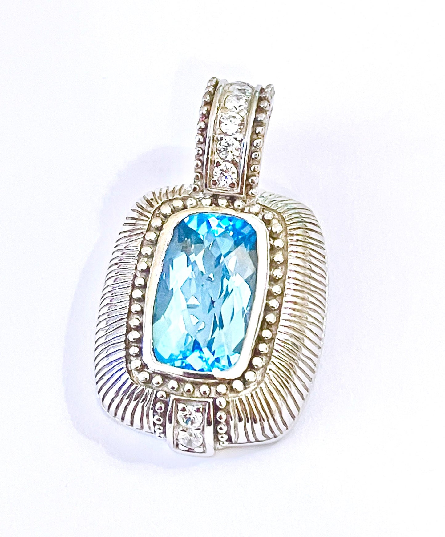 Judith Ripka Elongated Checkerboard Cushion Cut Gemstone and “Diamond” Pendant (3 Colors!)