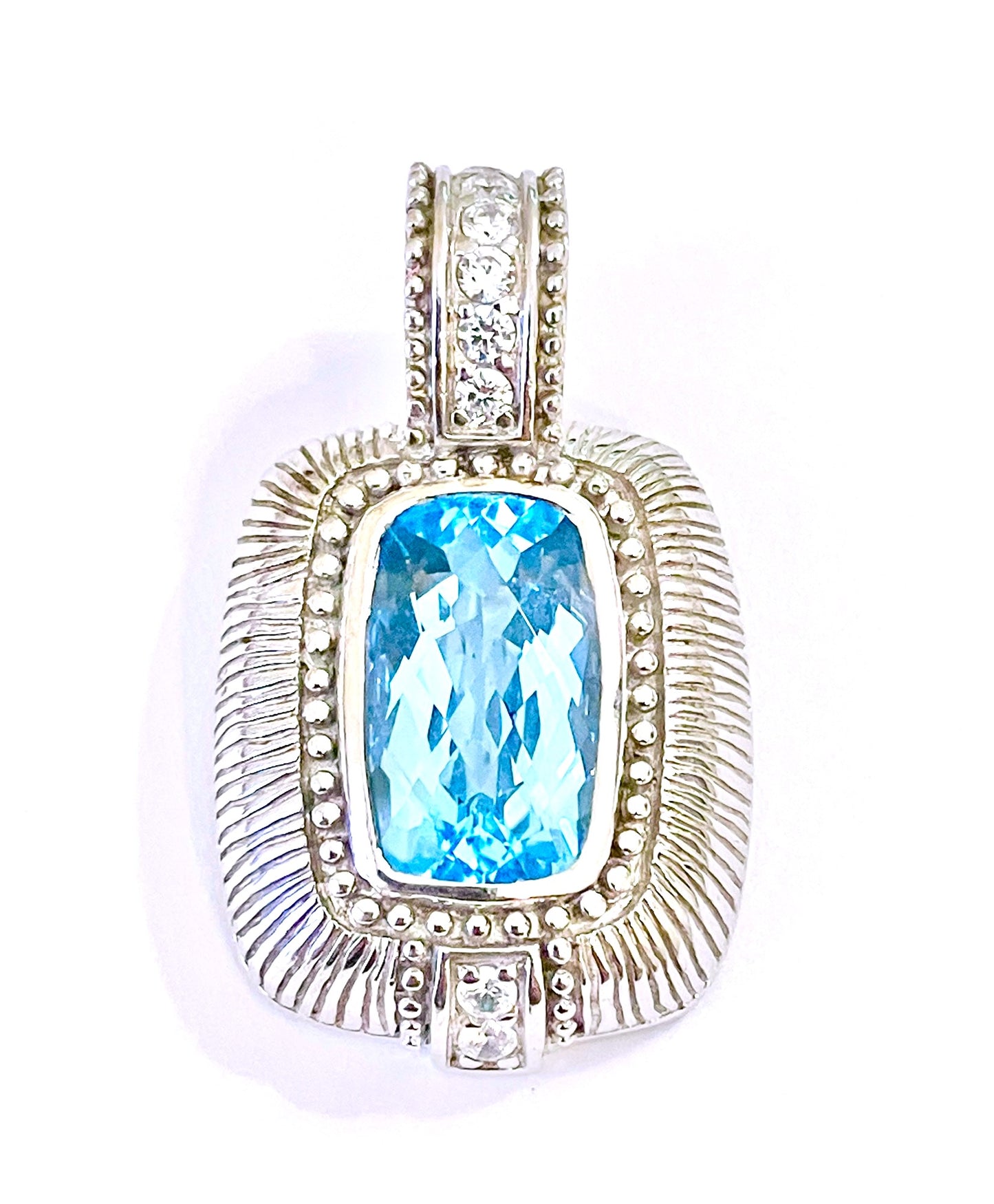 Judith Ripka Elongated Checkerboard Cushion Cut Gemstone and “Diamond” Pendant (3 Colors!)