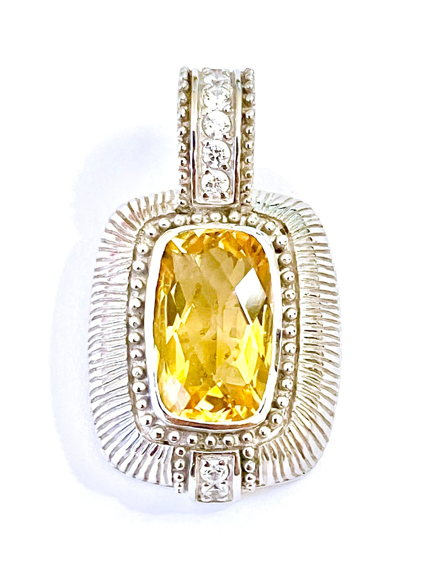Judith Ripka Elongated Checkerboard Cushion Cut Gemstone and “Diamond” Pendant (3 Colors!)