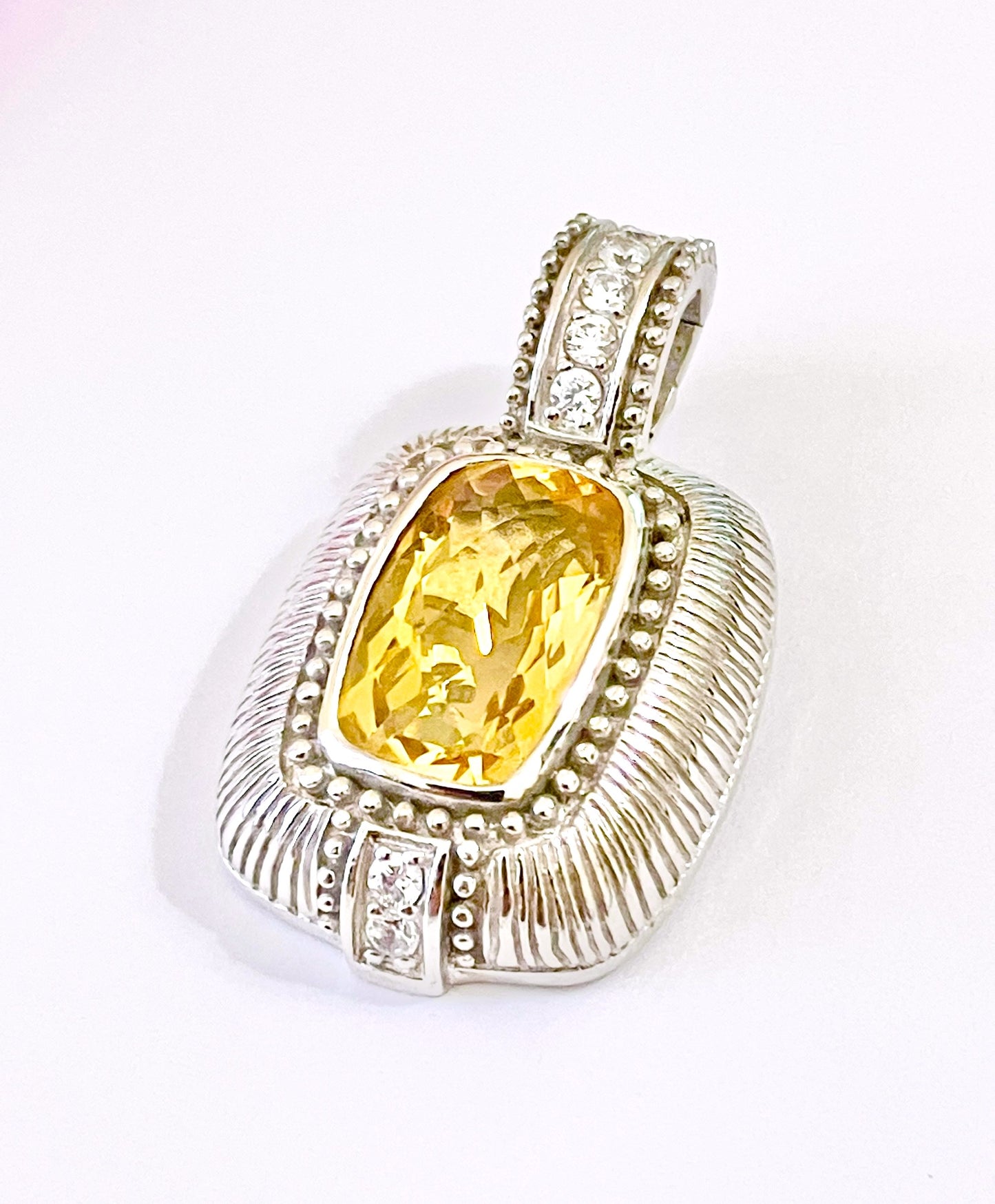 Judith Ripka Elongated Checkerboard Cushion Cut Gemstone and “Diamond” Pendant (3 Colors!)