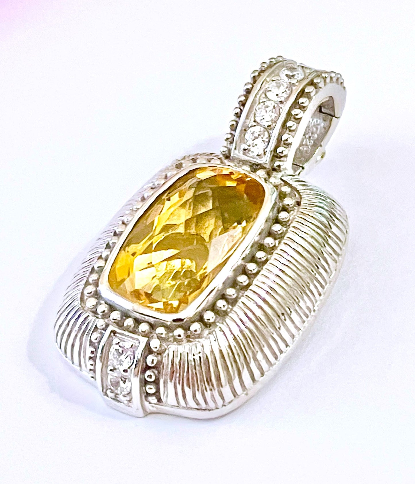 Judith Ripka Elongated Checkerboard Cushion Cut Gemstone and “Diamond” Pendant (3 Colors!)
