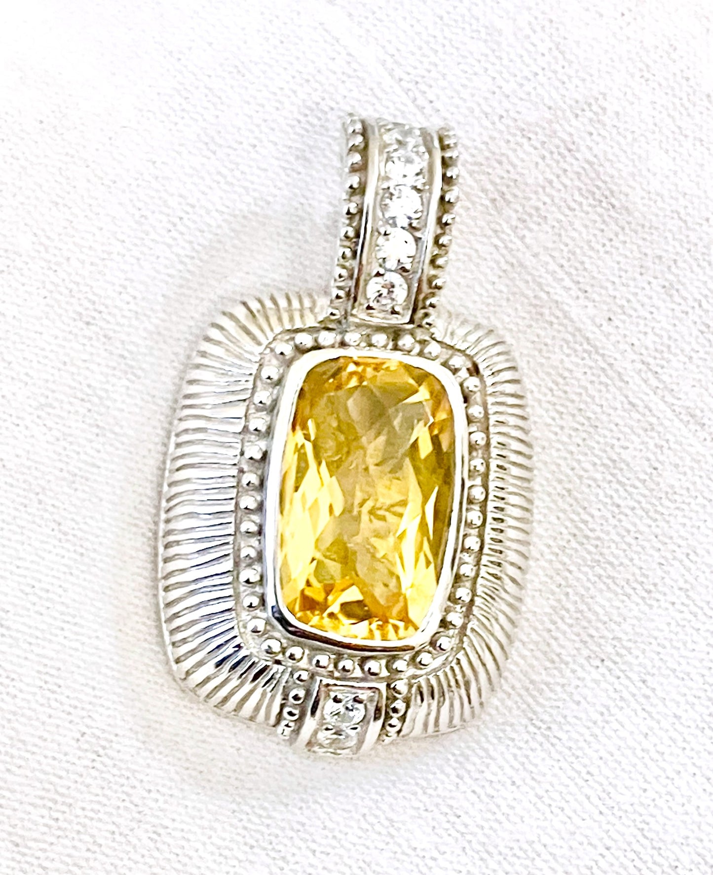 Judith Ripka Elongated Checkerboard Cushion Cut Gemstone and “Diamond” Pendant (3 Colors!)