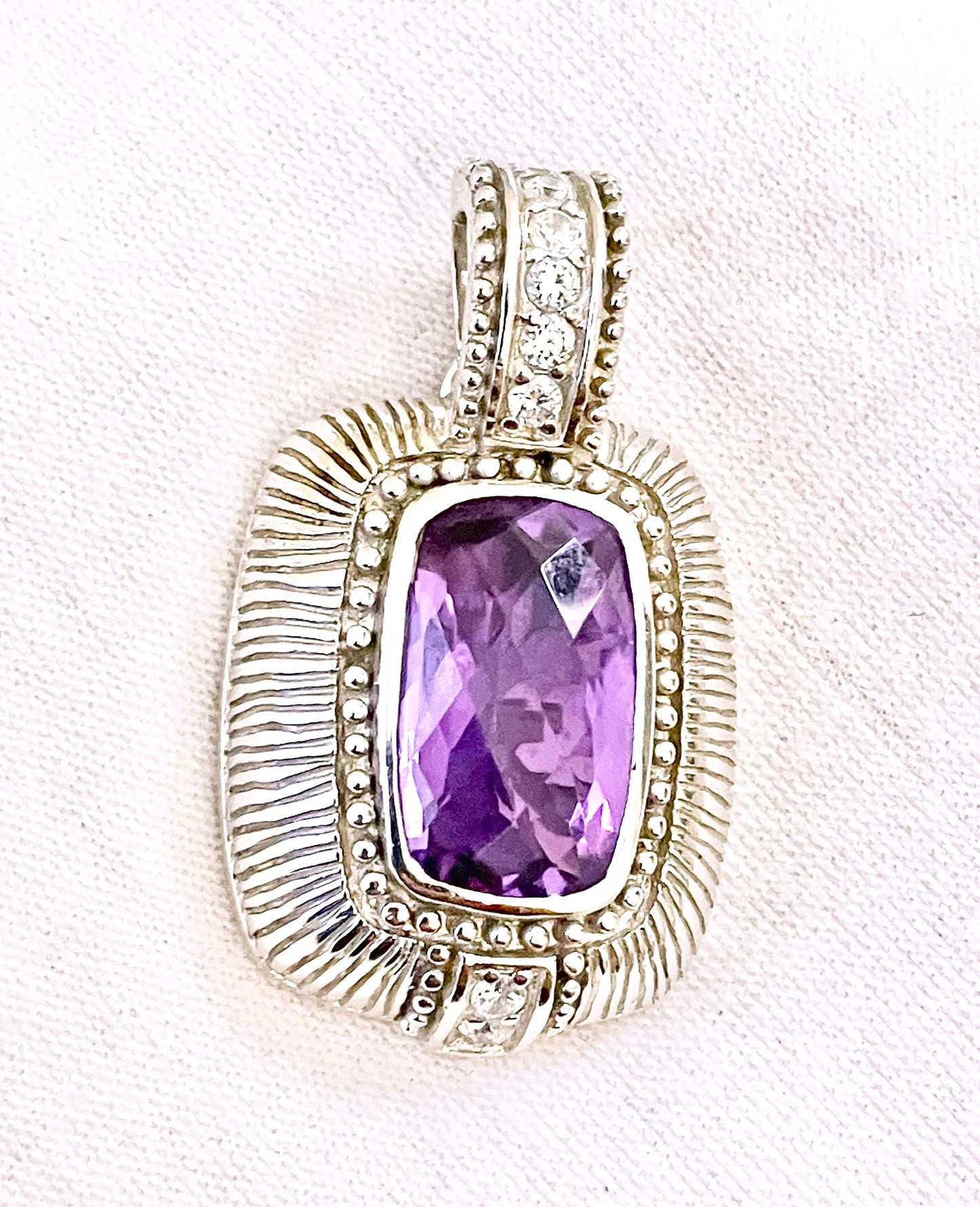 Judith Ripka Elongated Checkerboard Cushion Cut Gemstone and “Diamond” Pendant (3 Colors!)