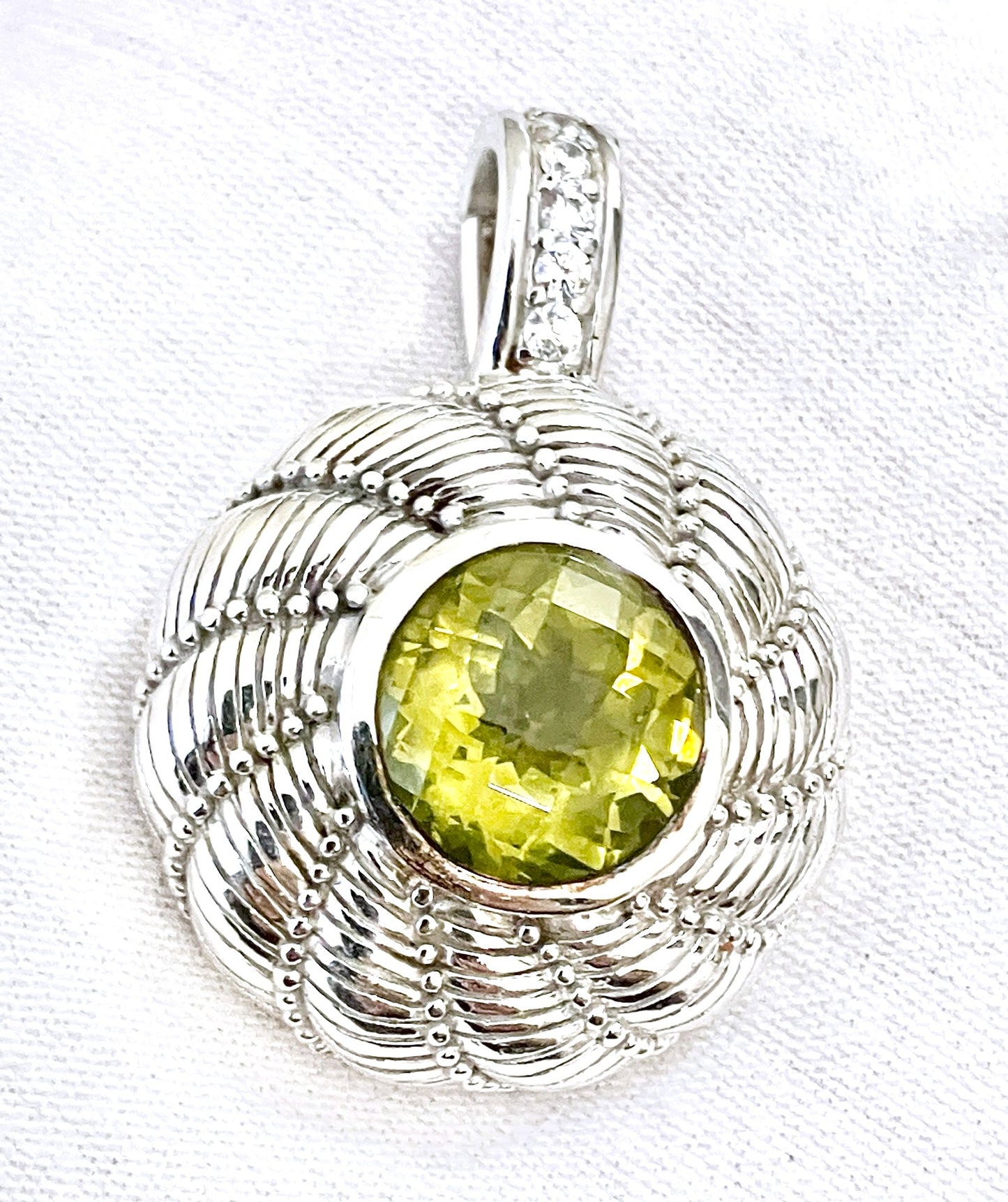 Judith Ripka Round Checkerboard Cut Olive Quartz Pendant