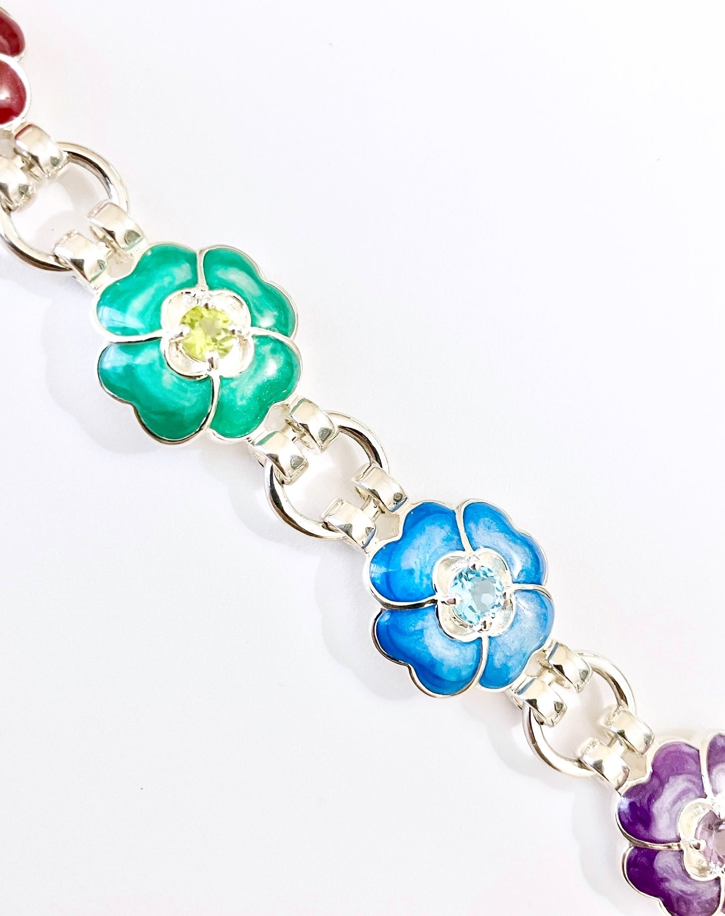Multicolor Gemstone and Enamel Flower Bracelet