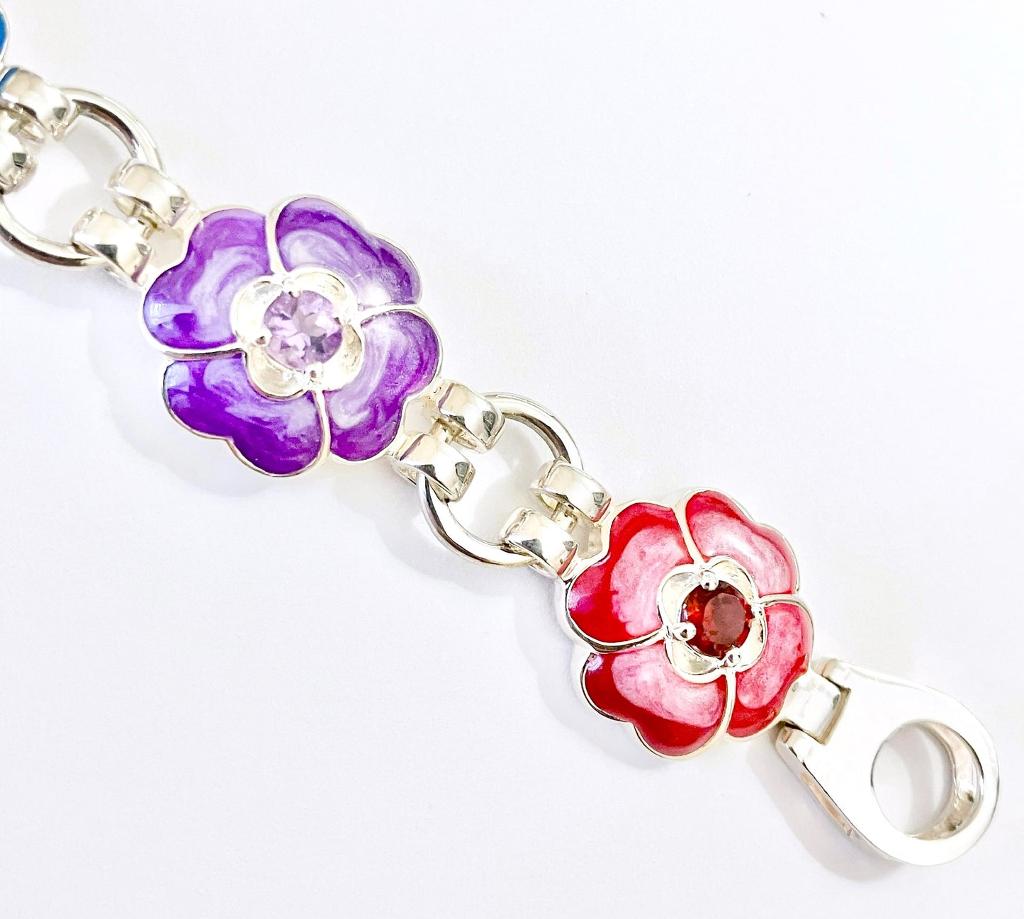 Multicolor Gemstone and Enamel Flower Bracelet
