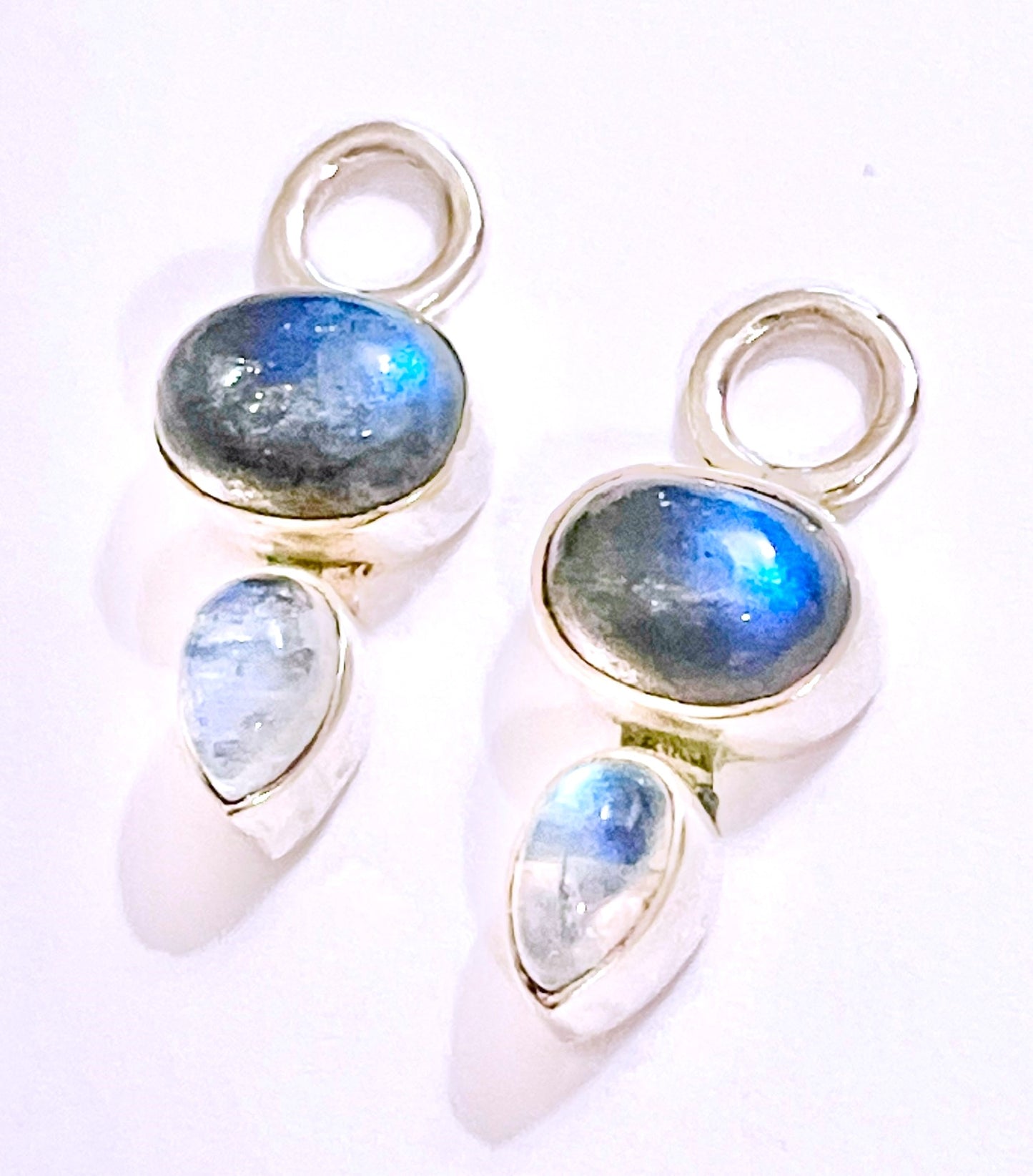 Oval Labradorite Cabochon and Pear Moonstone Cabochon Pendants