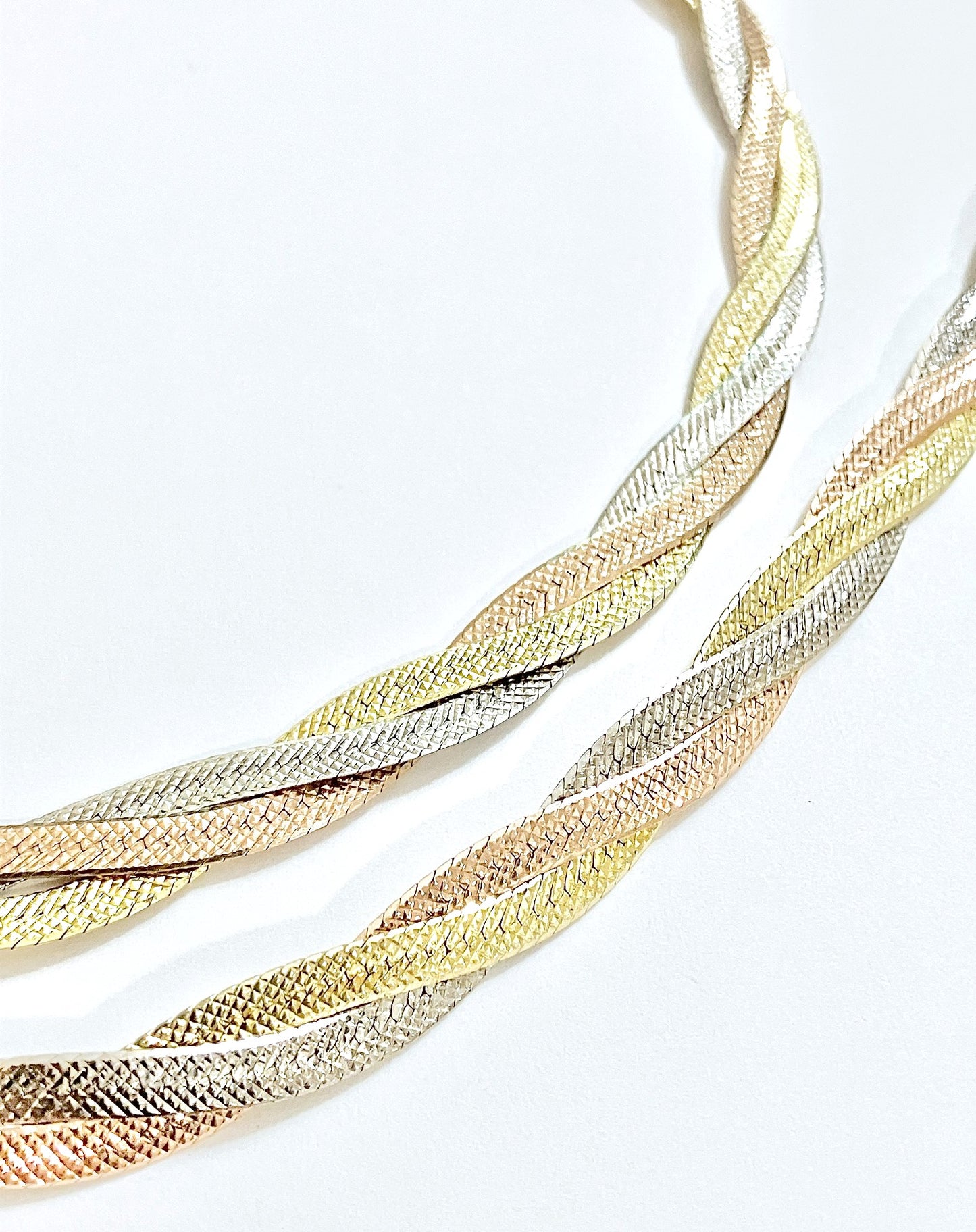 Tri-Color Diamond Cut Braided Herringbone Chains (2 Sizes!)