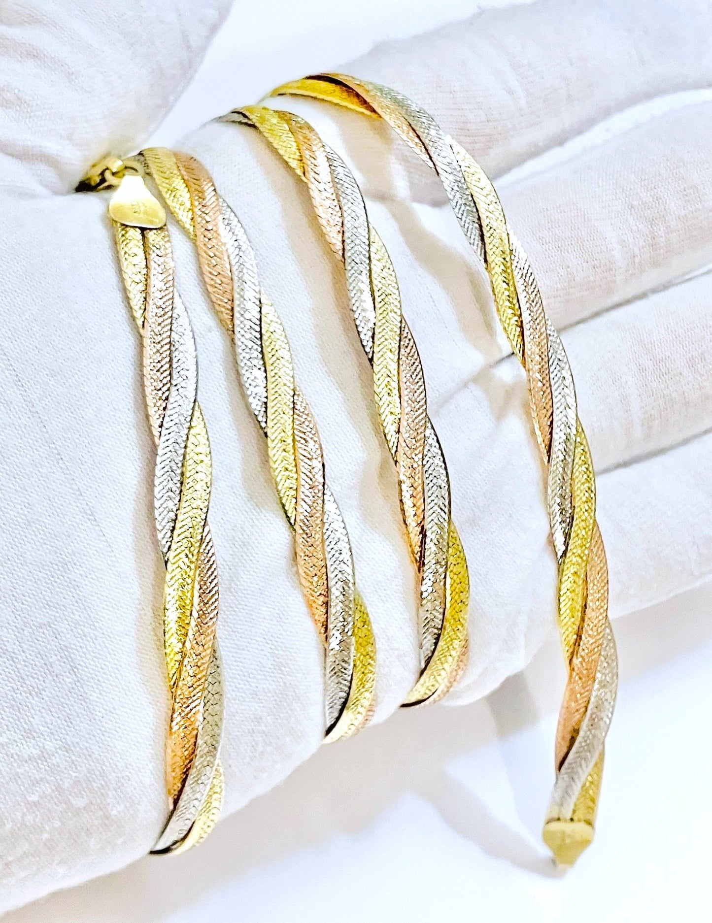 Tri-Color Diamond Cut Braided Herringbone Chains (2 Sizes!)