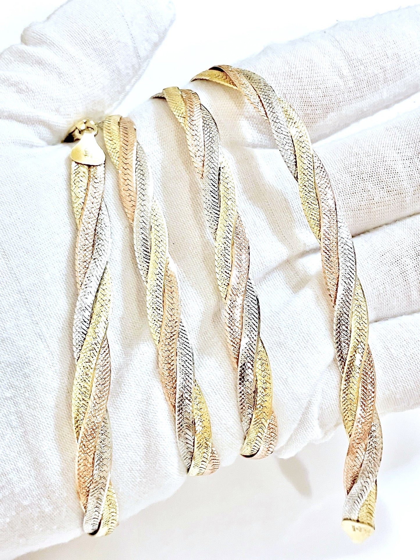 Tri-Color Diamond Cut Braided Herringbone Chains (2 Sizes!)