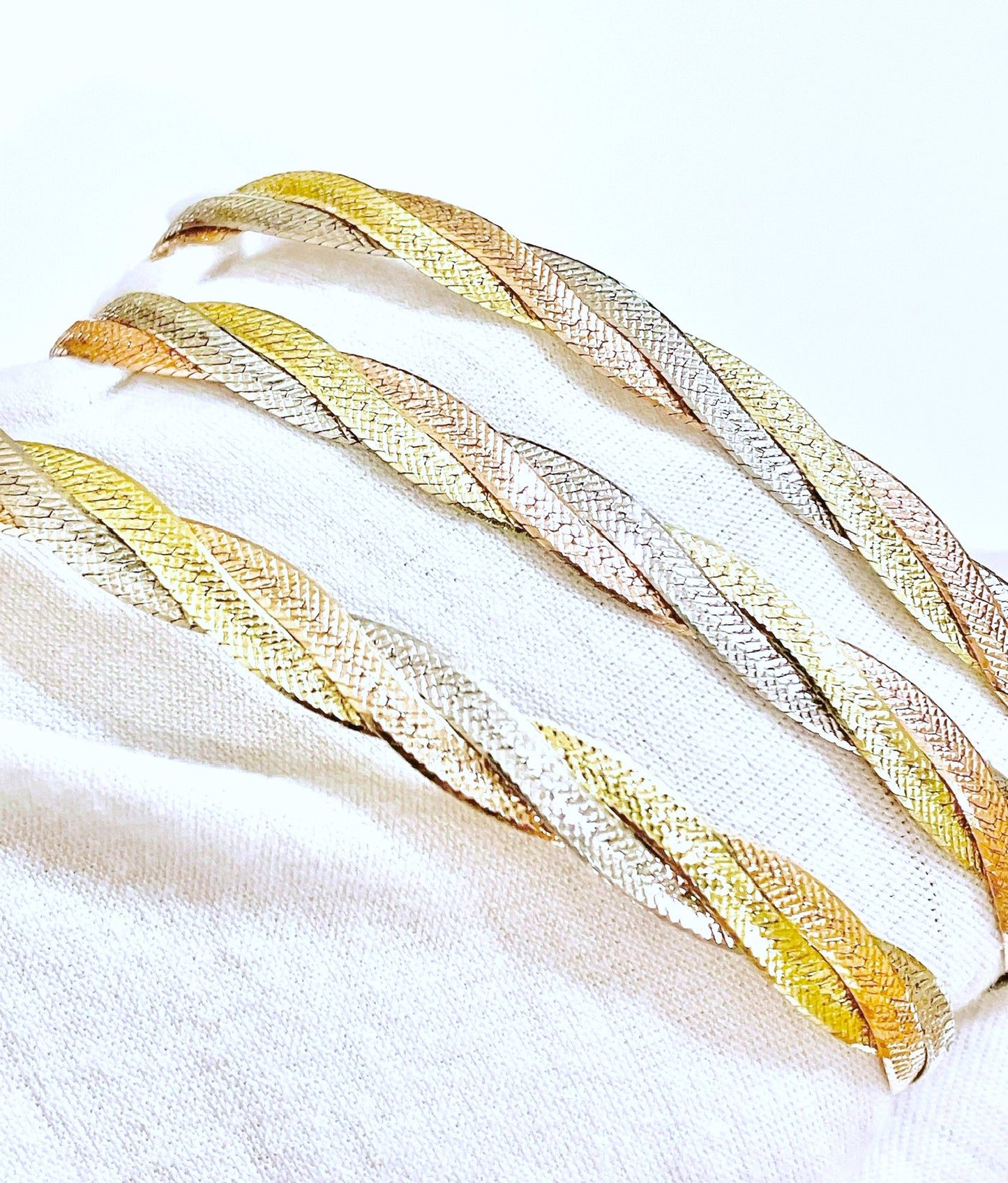 Tri-Color Diamond Cut Braided Herringbone Chains (2 Sizes!)