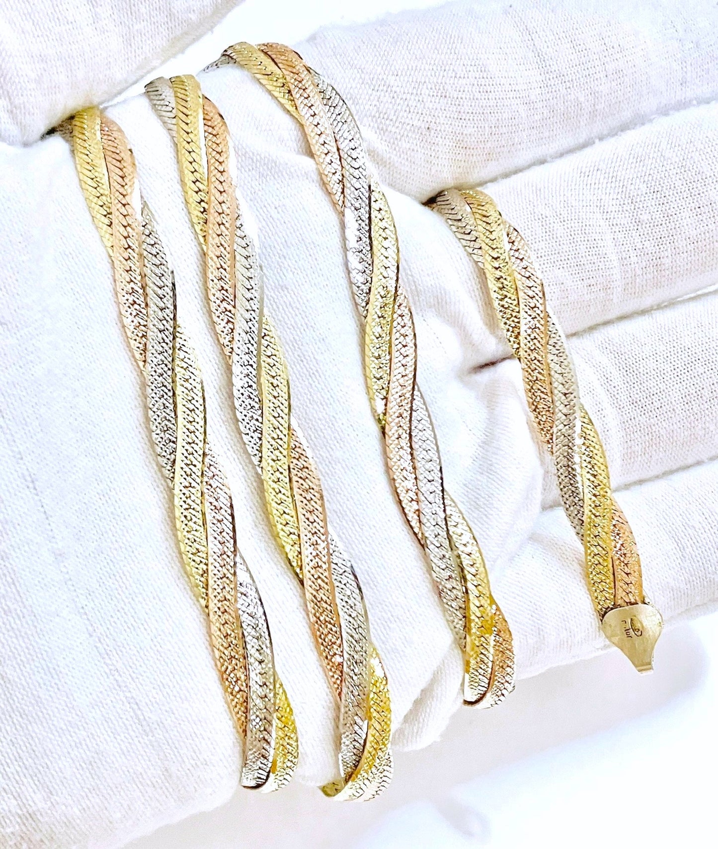 Tri-Color Diamond Cut Braided Herringbone Chains (2 Sizes!)