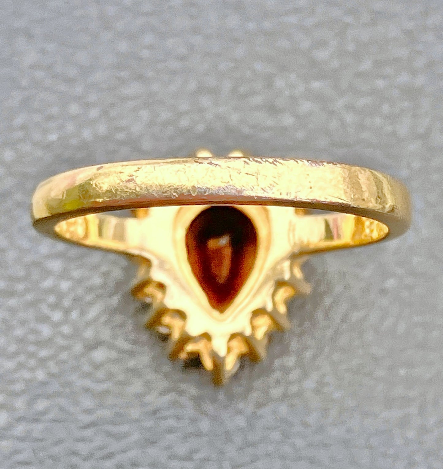 Gold Plated Pear Cut Garnet in "Diamond" Halo Ring